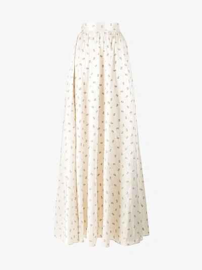 Shop Ronald Van Der Kemp Floral Embroidered Full Length Skirt In Beige