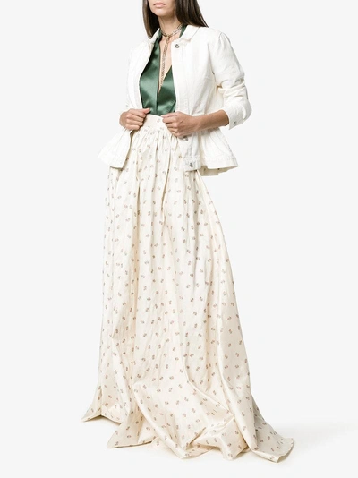 Shop Ronald Van Der Kemp Floral Embroidered Full Length Skirt In Beige