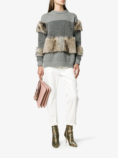 Shop Stella Mccartney Fur Free Knit Sweater In Grey