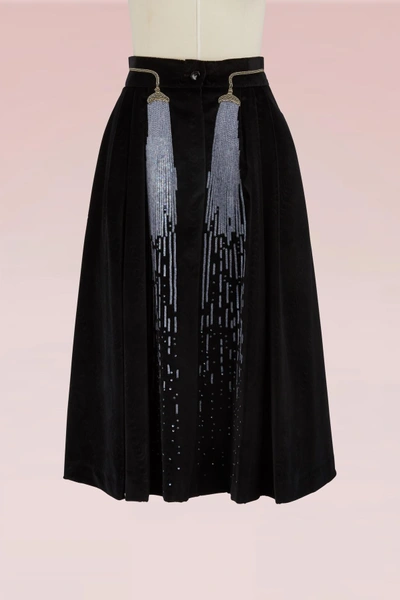 Shop Olympia Le-tan Velvet Judy Skirt In Black