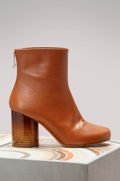 Shop Maison Margiela Round Heel Leather Ankle Boots In Brown