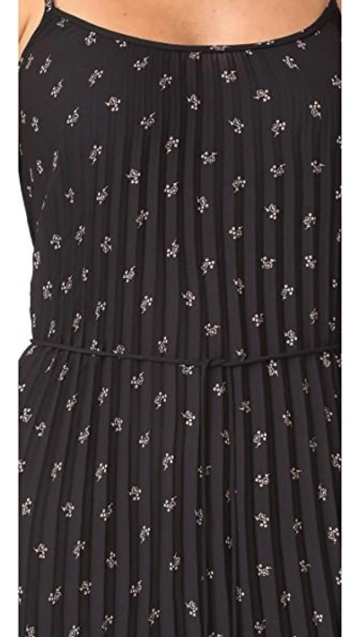 Shop Vince Ditsy Floral Pleated Dress In Black/linen