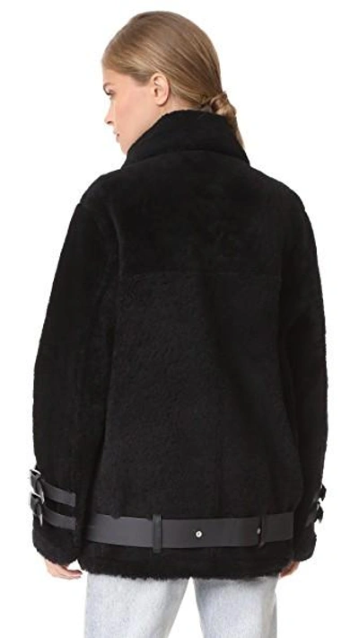 Shop Acne Studios Velocite Shearling Moto Jacket In Black