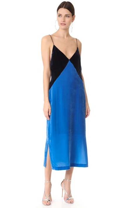 Dion Lee Blue Velvet Colorblock Slip Dress In Cerulean Blue/navy