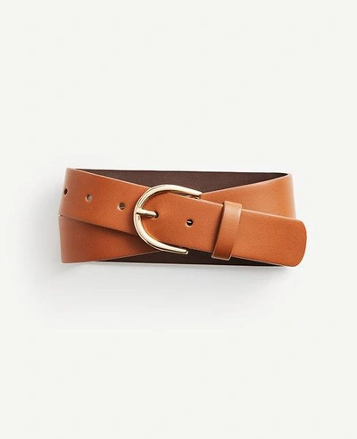 Shop Ann Taylor Wide Leather Trouser Belt In Rich Cognac