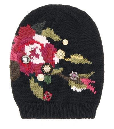 Dolce & Gabbana Floral Embroidered Beanie In Black