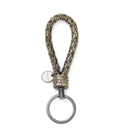 Bottega Veneta Intrecciato Metallic Leather Keychain In Gold