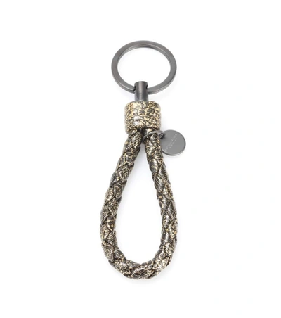 Shop Bottega Veneta Intrecciato Metallic Leather Keychain In Gold