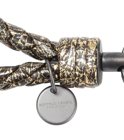 Shop Bottega Veneta Intrecciato Metallic Leather Keychain In Gold