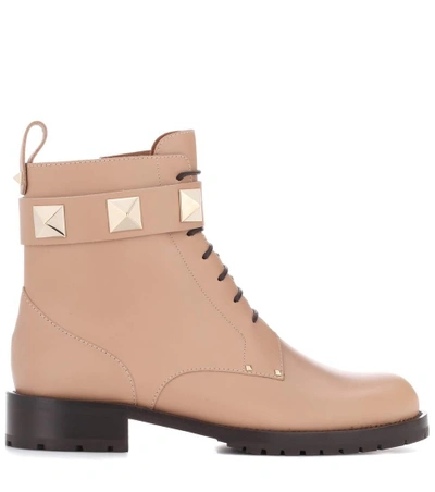 Shop Valentino Leather Ankle Boots In Neutrals