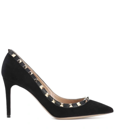 Shop Valentino Rockstud Suede Pumps In Black