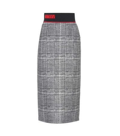 Fendi Jersey-trimmed Checked Wool And Silk-blend Midi Skirt In Gray