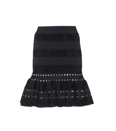Shop Alexander Mcqueen Embellished Knitted Skirt In Black
