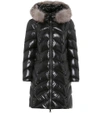 Moncler Albizia Fur Trim Laqué Nylon Down Coat In Llack