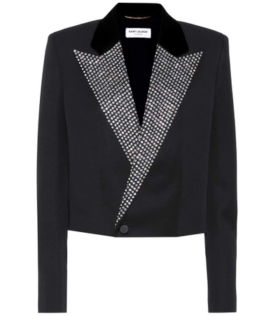 Shop Saint Laurent Crystal-embellished Tuxedo Jacket In Black