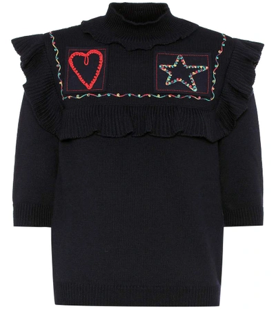 Shop Valentino Wool Sweater In Dark Eavy