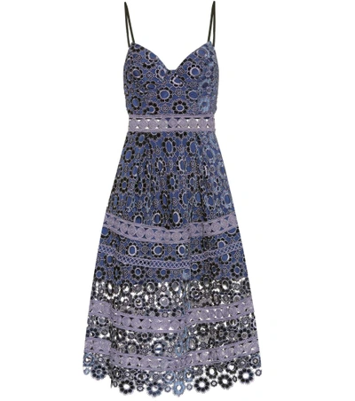 Shop Self-portrait Floral Embroidery Lace Dress In Grey