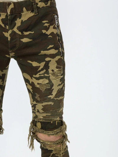 Shop Balmain Distressed Camouflage Jeans In Green