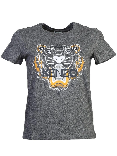 Shop Kenzo Tiger Printed Cotton T-shirt In Grey