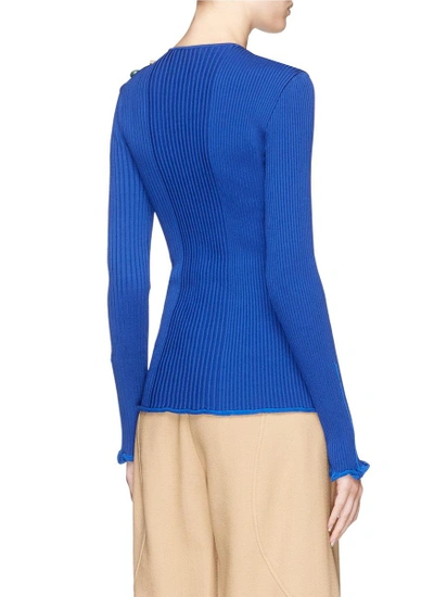 Shop Roksanda 'rhea' Geometric Button Shoulder Rib Knit Sweater
