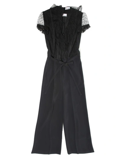 Shop Red Valentino Ruffled Swiss-dot Tulle And Crepe Jumpsuit In Nero