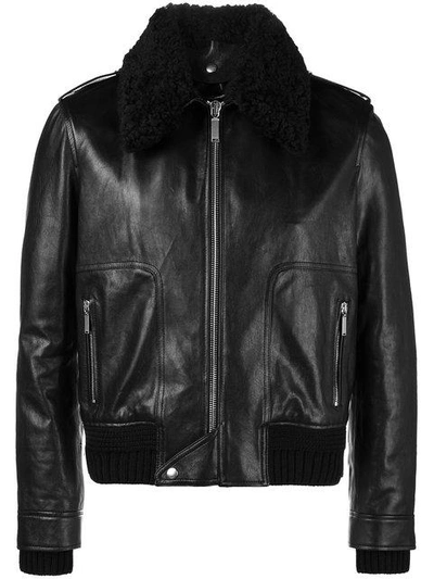 Saint Laurent Car Jacket In Black Leather And Shearling | ModeSens