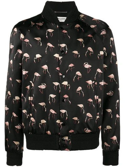 Saint Laurent Flamingo Print Bomber Jacket In Black