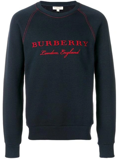 Shop Burberry Embroidered Jersey Sweatshirt - Blue