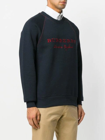 Shop Burberry Embroidered Jersey Sweatshirt - Blue