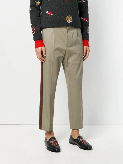 Shop Gucci Web-trimmed Cropped Trousers