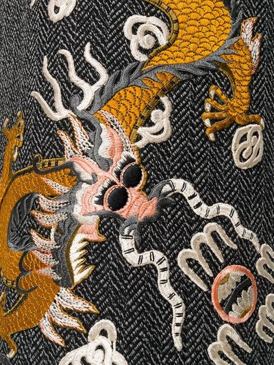 Shop Gucci Herringbone Coat With Dragons In Black