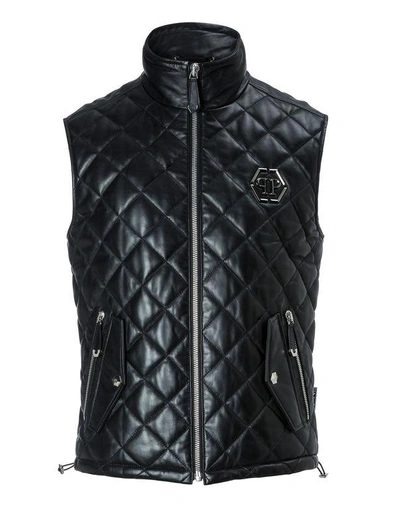 Shop Philipp Plein Leather Vest Short "fast"