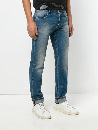 Shop Fendi Stonewashed Jeans With Embroidery In Blue