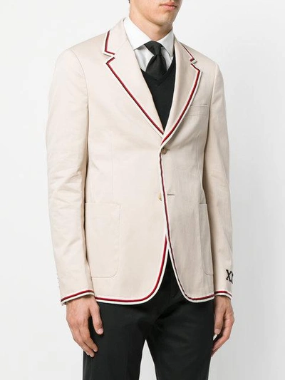 Shop Gucci Web-trimmed Blazer - Neutrals