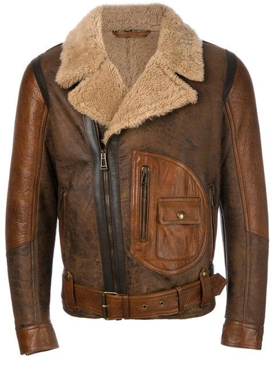 Belstaff Danescroft Leather-trimmed Shearling Jacket In Brown | ModeSens