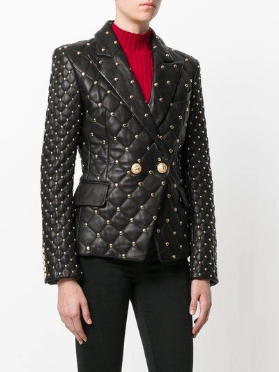 Balmain Studded Quilted Leather Jacket In Black ModeSens