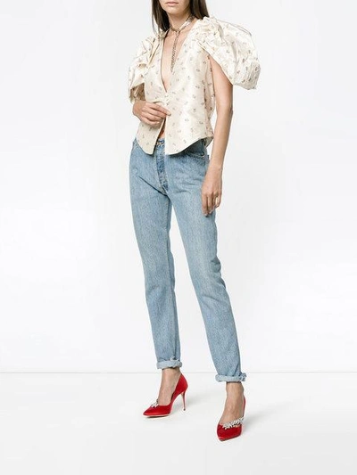 Shop Ronald Van Der Kemp Floral Embroidered V In Neutrals