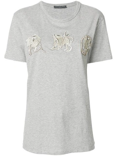 Shop Alexander Mcqueen Sequinned Creature Appliqués T-shirt In Grey