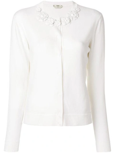 Shop Fendi Floral Appliqué Cardigan In White