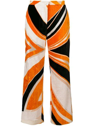 Shop Emilio Pucci Patterned Cropped Trousers - Yellow