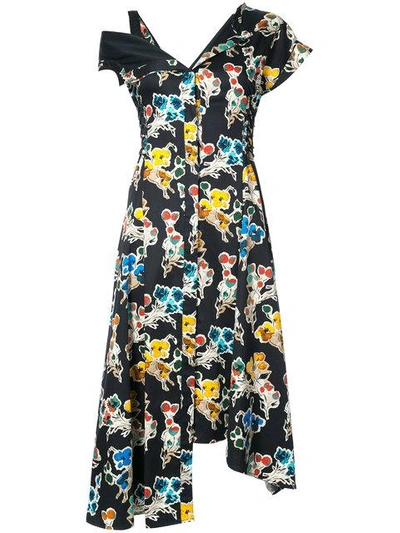 Shop Jason Wu Floral Asymmetric Midi Dress In Black