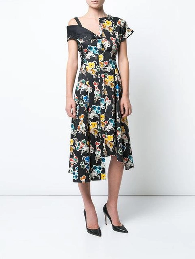 Shop Jason Wu Floral Asymmetric Midi Dress In Black