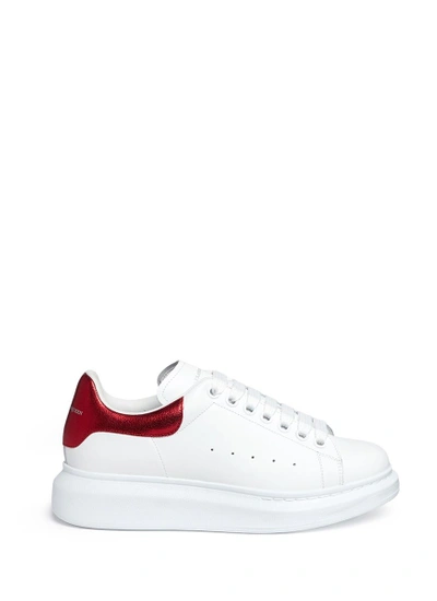 Shop Alexander Mcqueen 'larry' Chunky Outsole Metallic Collar Leather Sneakers