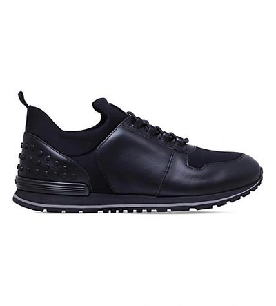 Shop Tod's Scuba Runner Leather And Neoprene Sneakers In Black