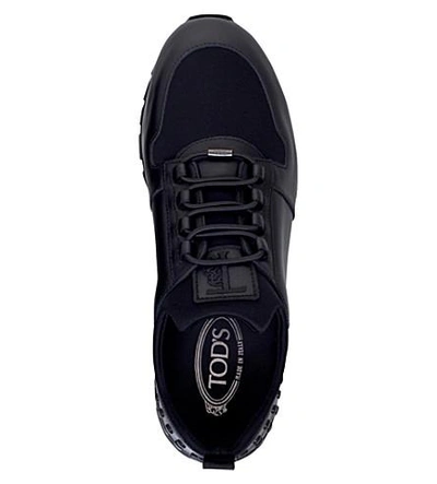 Shop Tod's Scuba Runner Leather And Neoprene Sneakers In Black