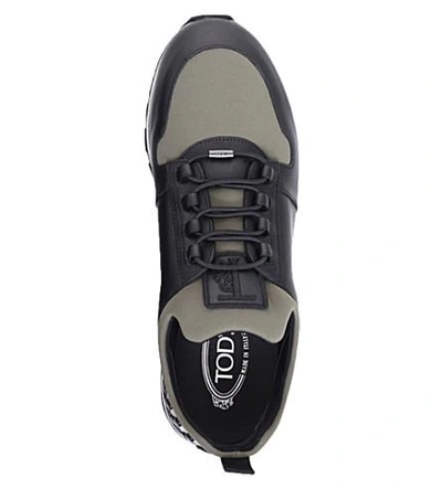 Shop Tod's Scuba Runner Leather And Neoprene Trainers In Green Comb