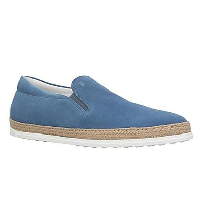 Shop Tod's Raffia Suede Skate Shoes In Pale Blue