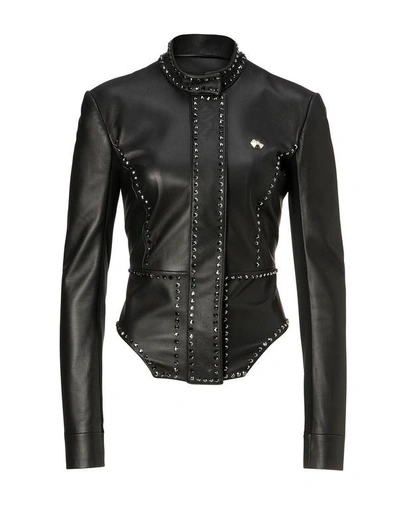 Shop Philipp Plein Leather Jacket "harlem" In Black