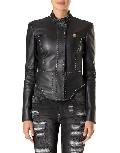 Shop Philipp Plein Leather Jacket "harlem" In Black