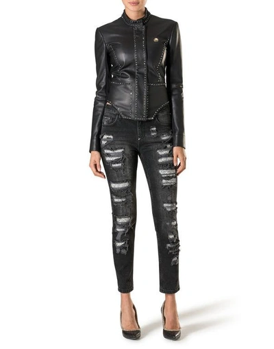 Shop Philipp Plein Leather Jacket "harlem" In Black